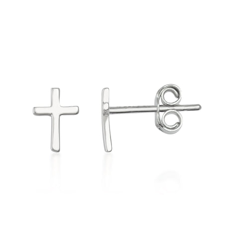Puces d'oreilles pour cartilage croix en or blanc 14 carats, vue de face et de côté sur fond blanc
