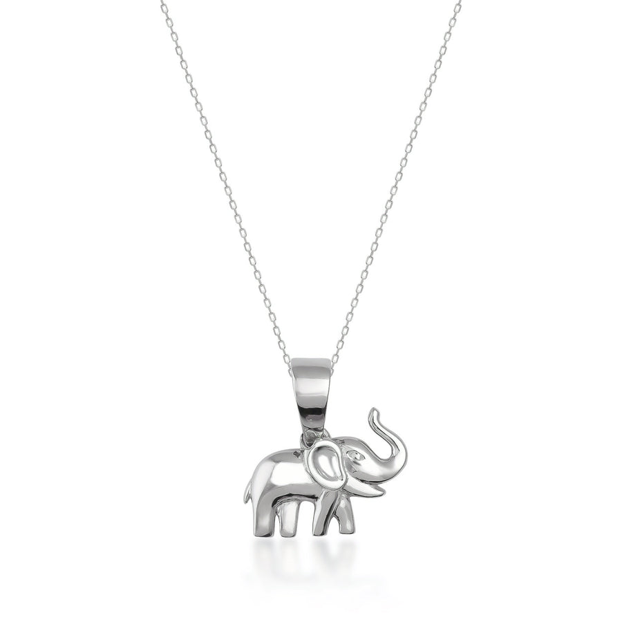 Collana con charm elefante in oro bianco 14kt su sfondo bianco