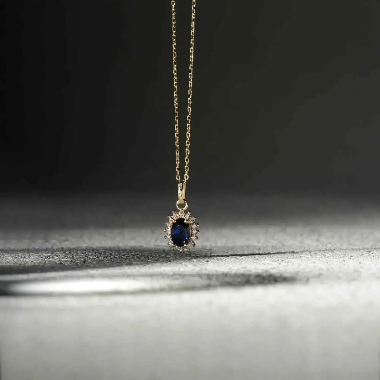 September Birthstone – Sapphire Halo Pendant Necklace