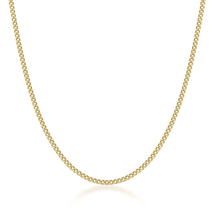 Chaîne gourmette plate en or jaune 14 carats sur fond blanc