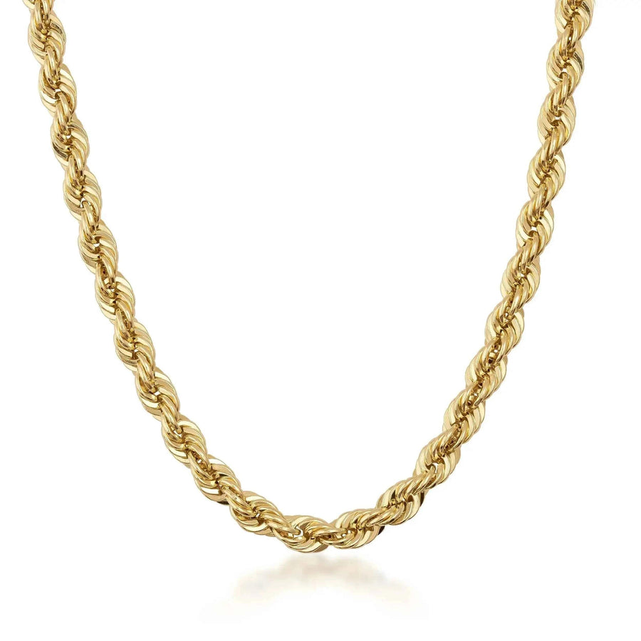 Collana a catena a corda in oro giallo 14kt su sfondo bianco