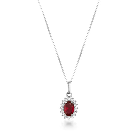 July Birthstone – Ruby Halo Pendant Necklace - Heon Jewelry