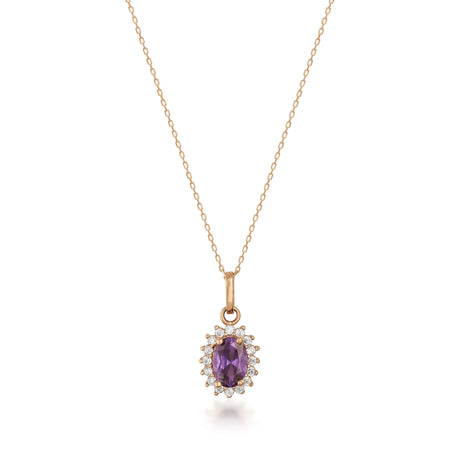 February Birthstone – Amethsyt Halo Pendant Necklace - Heon Jewelry