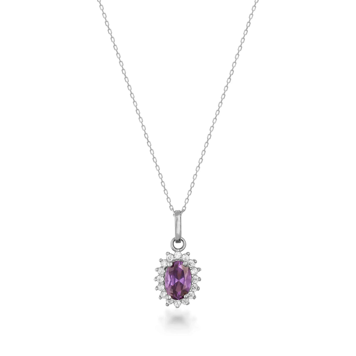 February Birthstone – Amethsyt Halo Pendant Necklace - Heon Jewelry