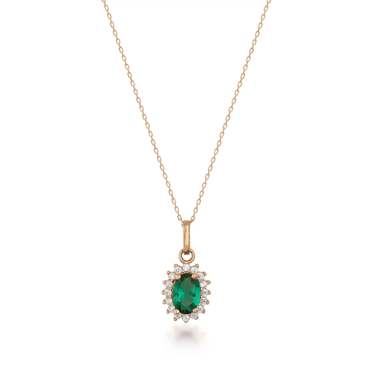 May Birthstone – Emerald Halo Pendant Necklace - Heon Jewelry