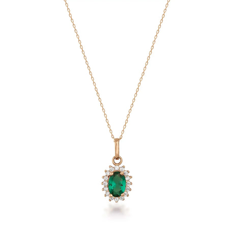 May Birthstone – Emerald Halo Pendant Necklace - Heon Jewelry