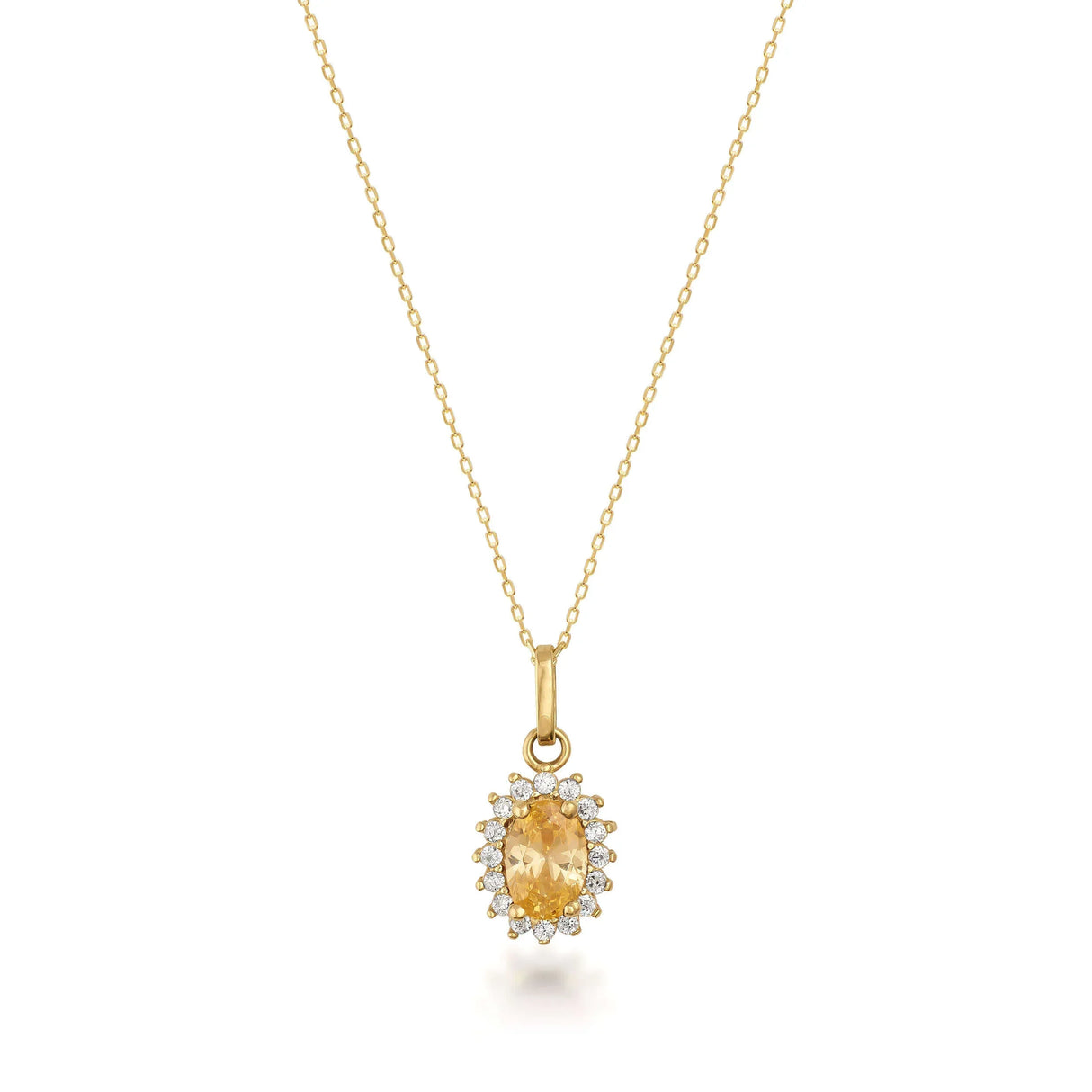 November Birthstone – Citrine Halo Pendant Necklace - Heon Jewelry