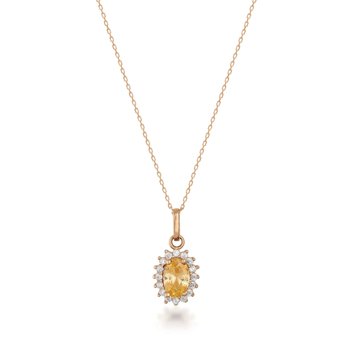 November Birthstone – Citrine Halo Pendant Necklace - Heon Jewelry