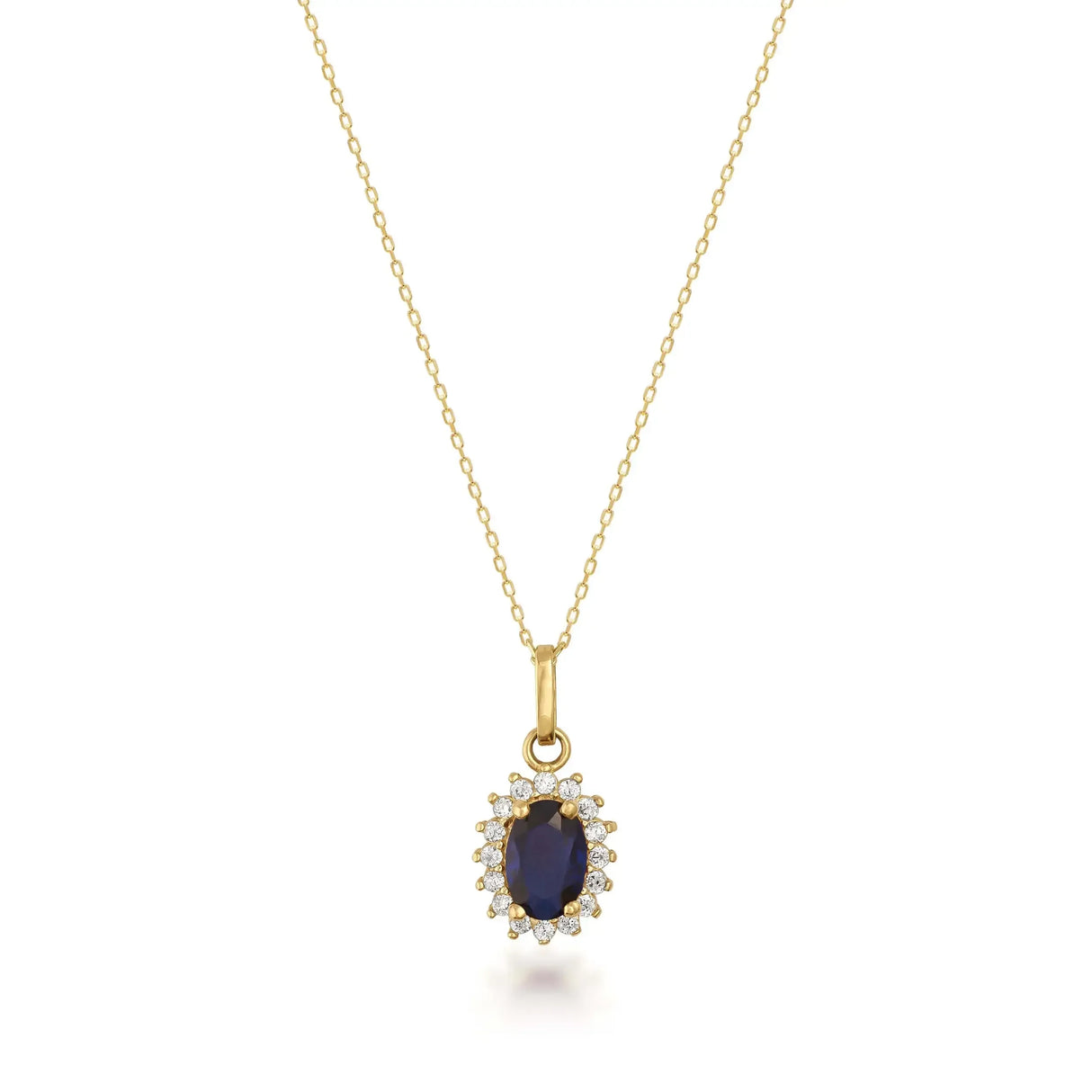 September Birthstone – Sapphire Halo Pendant Necklace - Heon Jewelry