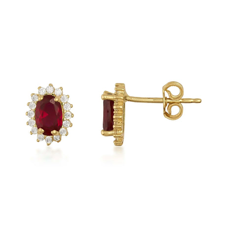 Ruby Halo Stud Earrings – July Birthstone - Lab-Created Red Gemstone & Cubic Zirconia - Heon Jewelry