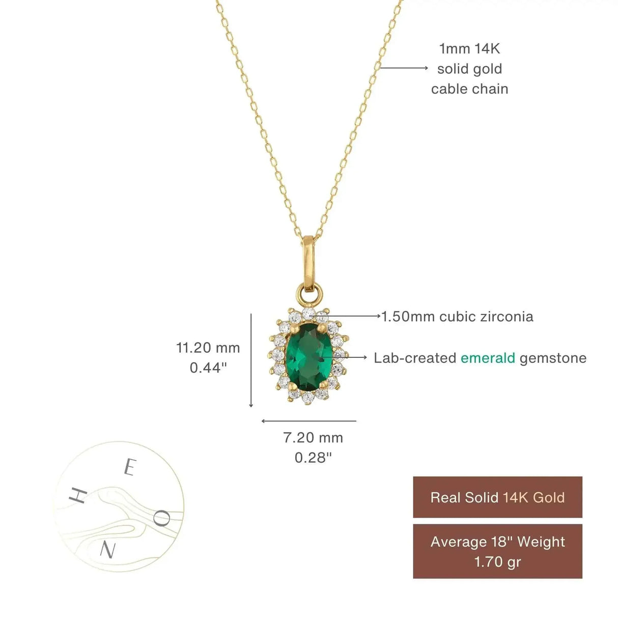 May Birthstone – Emerald Halo Pendant Necklace