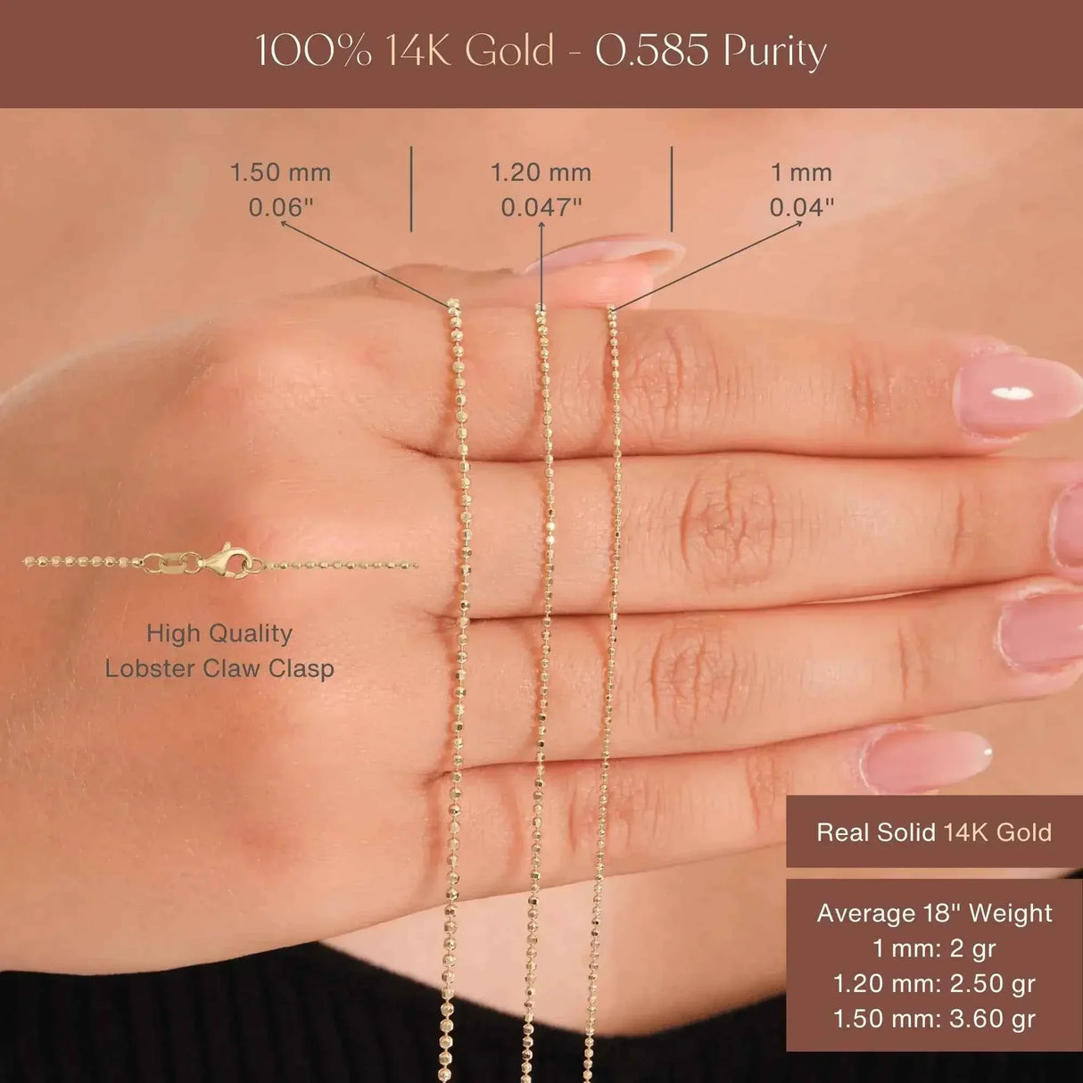 Ball Chain Necklace – Beaded Gold Chain with Polished Sphere Links