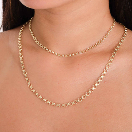 Soft Edge Box - Rounded Rectangle Link Gold Chain Necklace