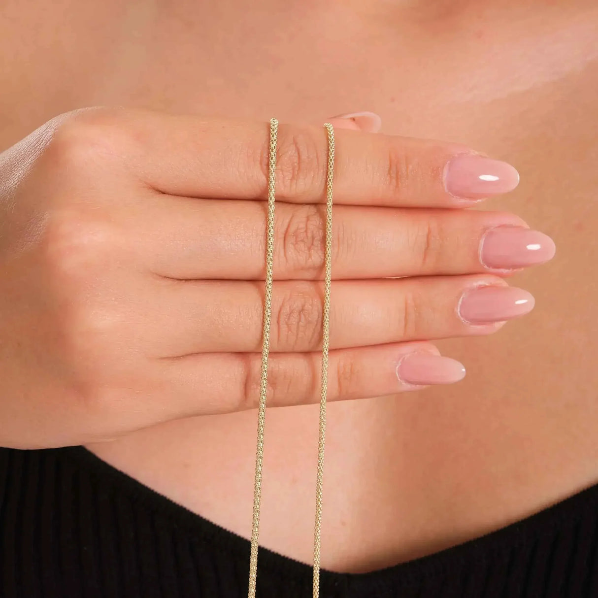 14K Solid Gold Popcorn Chain Necklace – Concave Dome Links