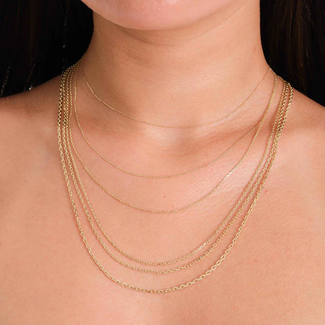 14K Solid Gold Diamond Cut Cable Chain: Durable Unisex Layering Necklace