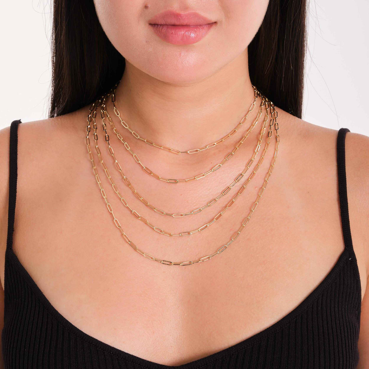 14K Solid Gold Paperclip Chain Necklace and Bracelet - 3mm Rectangle Link - Modern Layering Set
