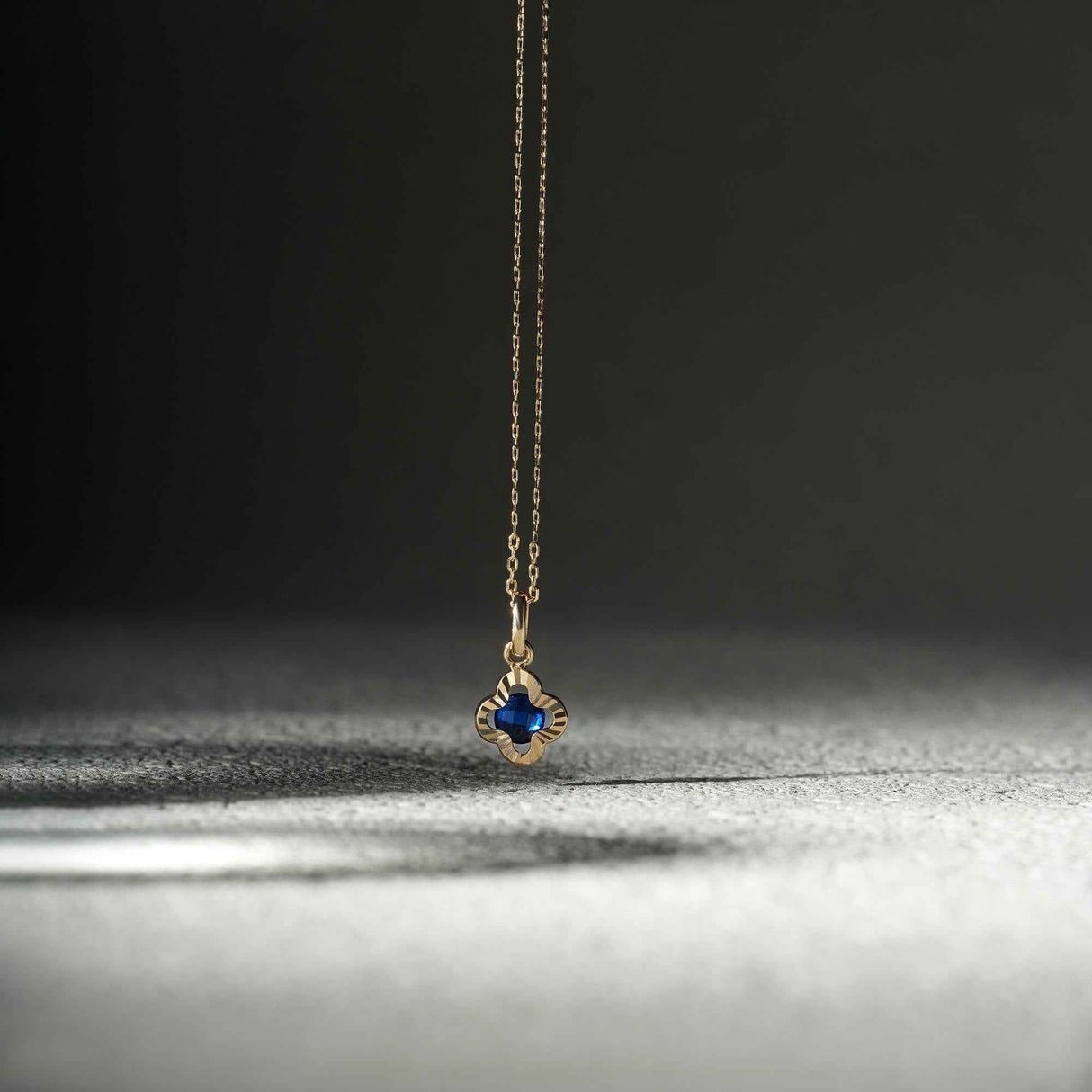 14K Gold Sapphire Clover Necklace: Minimalist Luck Charm