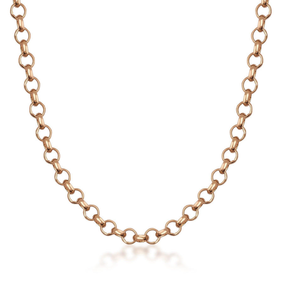 Collier chaîne belcher en or rose 14 carats sur fond blanc