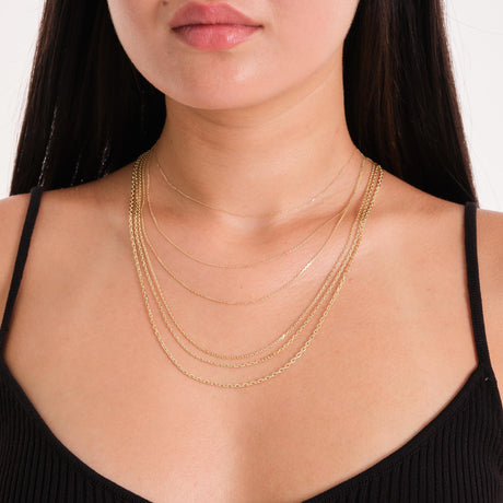14K Solid Gold Diamond Cut Cable Chain: Durable Unisex Layering Necklace