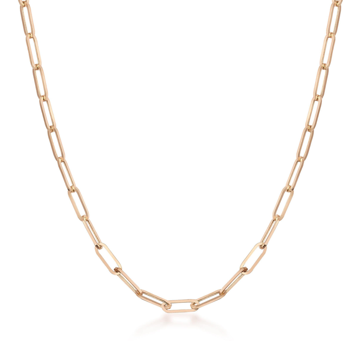 14K Solid Gold Paperclip Chain Necklace and Bracelet - 3mm Rectangle Link - Modern Layering Set