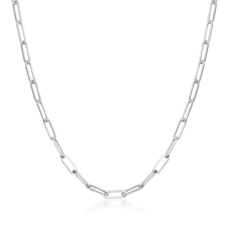 14K Solid Gold Paperclip Chain Necklace and Bracelet - 3mm Rectangle Link - Modern Layering Set