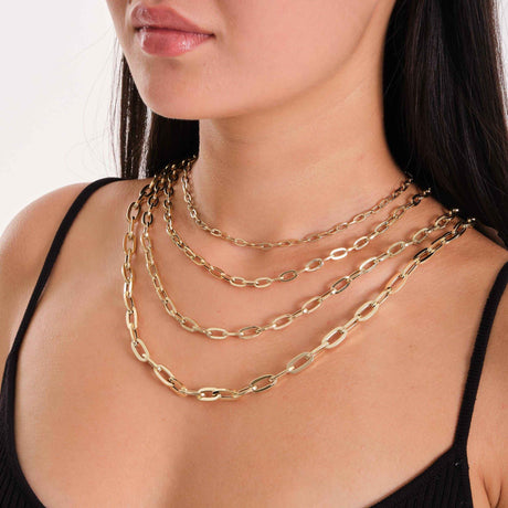 14K Solid Gold Paperclip Chain as Necklace or Bracelet - Unisex Rectangle Thick Layering Chain
