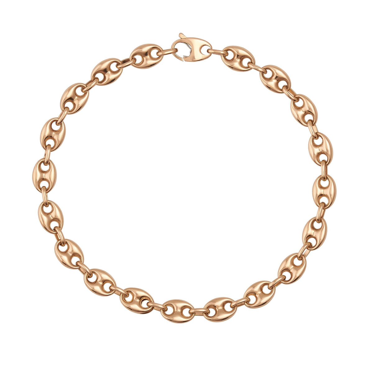 Catena a maglia marina in oro rosa 14kt distesa su sfondo bianco