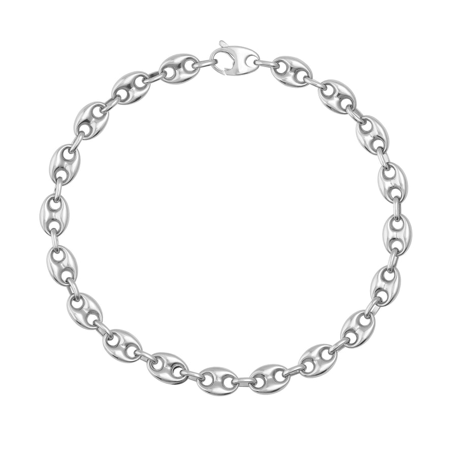 Catena a maglia marina in oro bianco 14kt distesa su sfondo bianco