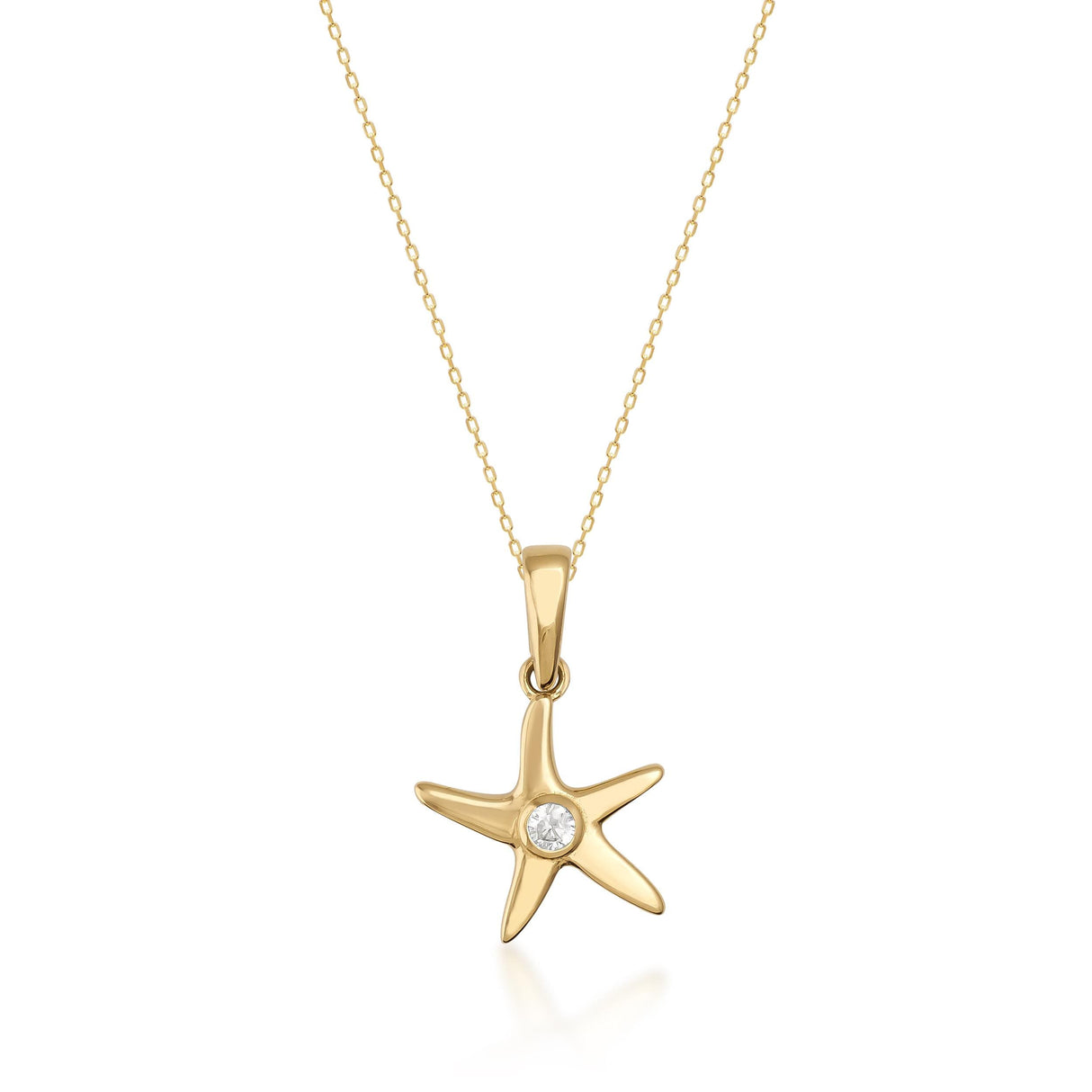 Starfish Necklace 14K Solid Gold CZ Pendant Minimal Ocean Jewelry