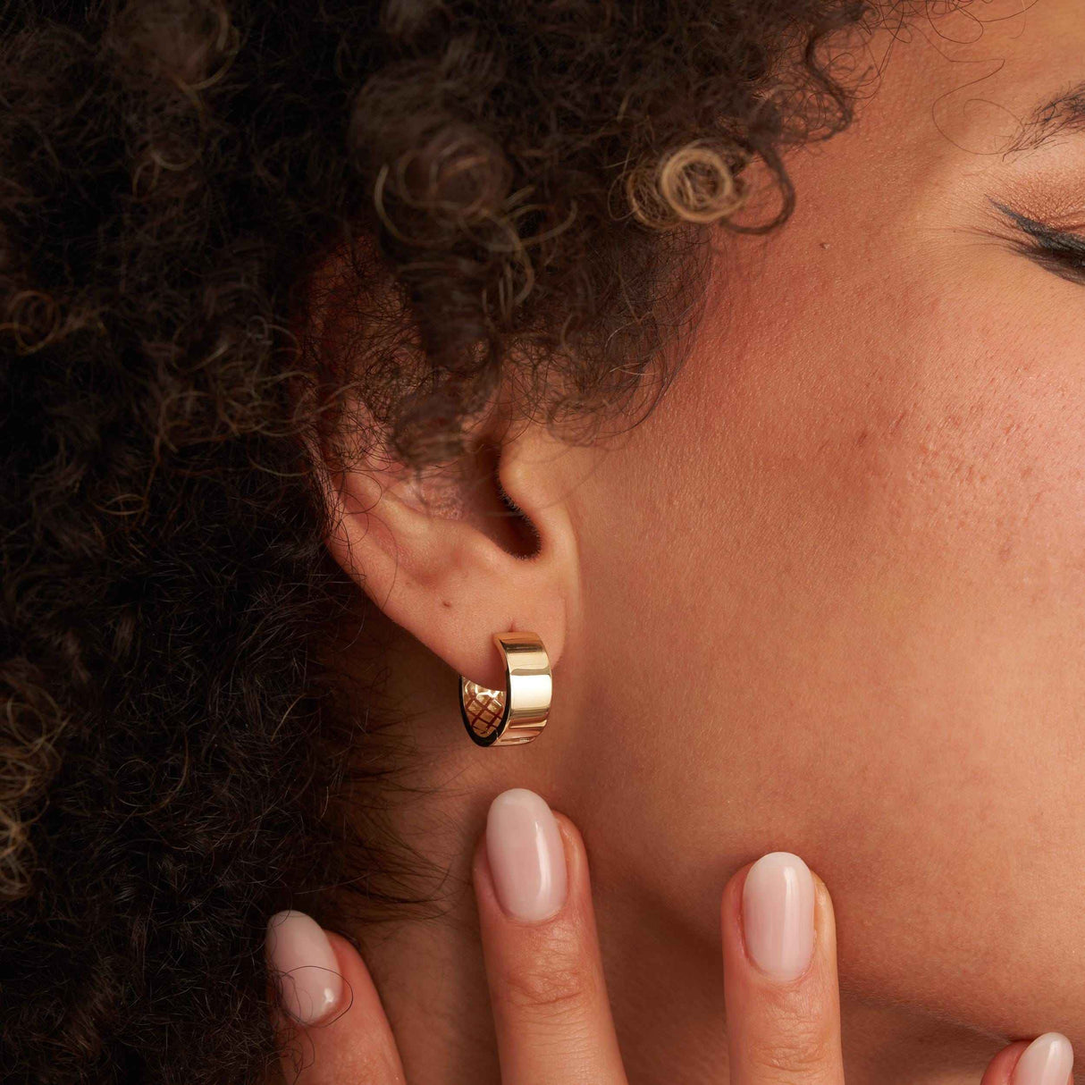 Minimal Bold and Thick Gold Huggie Earrings 14K Solid Gold Timeless Jewelry