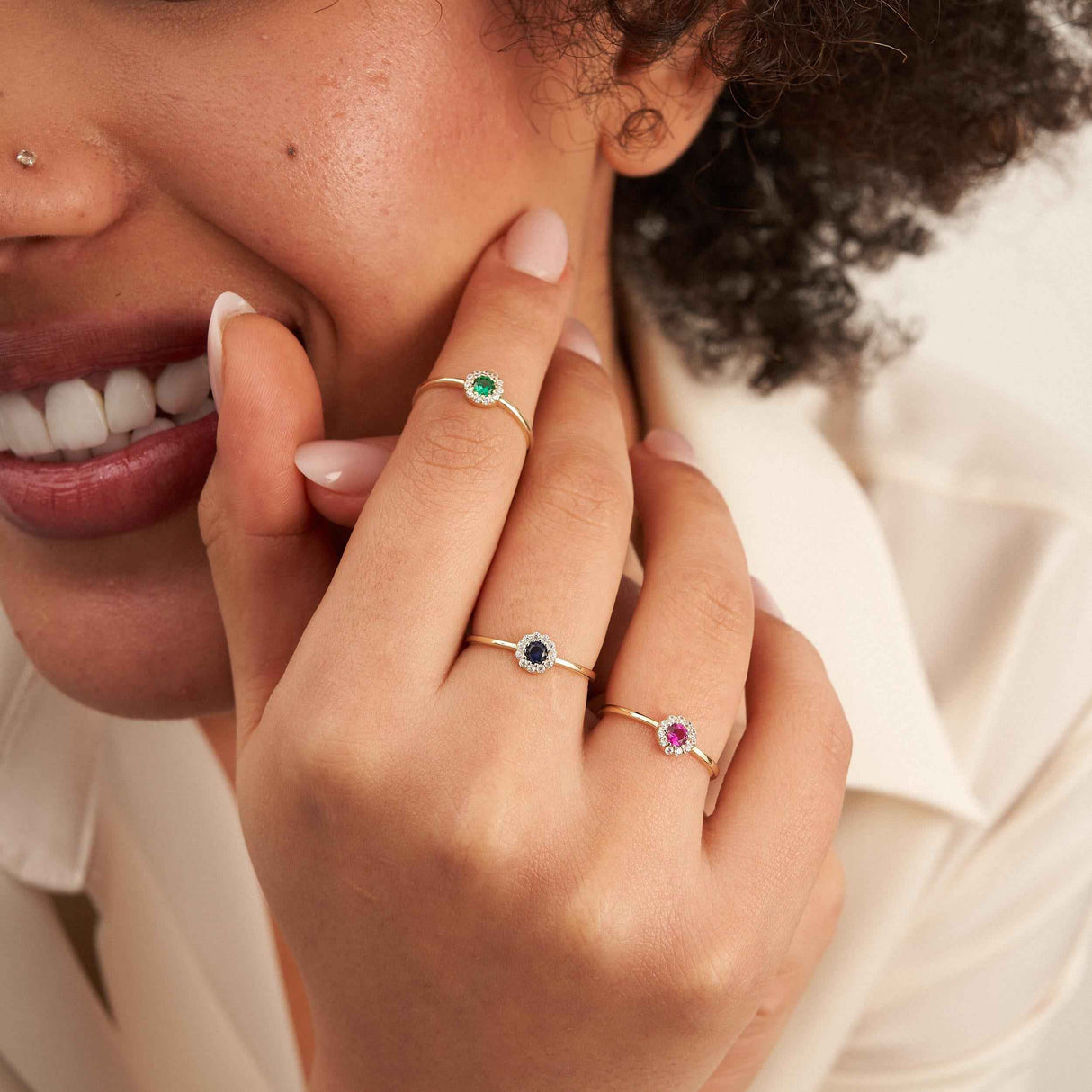 Ruby Birthstone Ring July 14K Solid Gold Ruby Halo Gift for Her