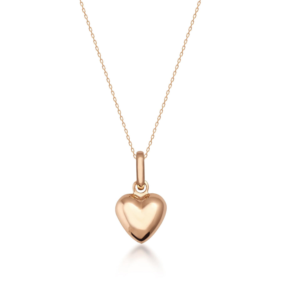 Collier cœur bombé 3D en or rose 14 carats sur fond blanc