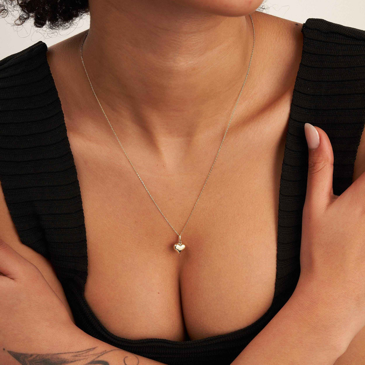 Puffed Heart Necklace 14K Solid Gold Classic 3D Heart Love Jewelry Gift