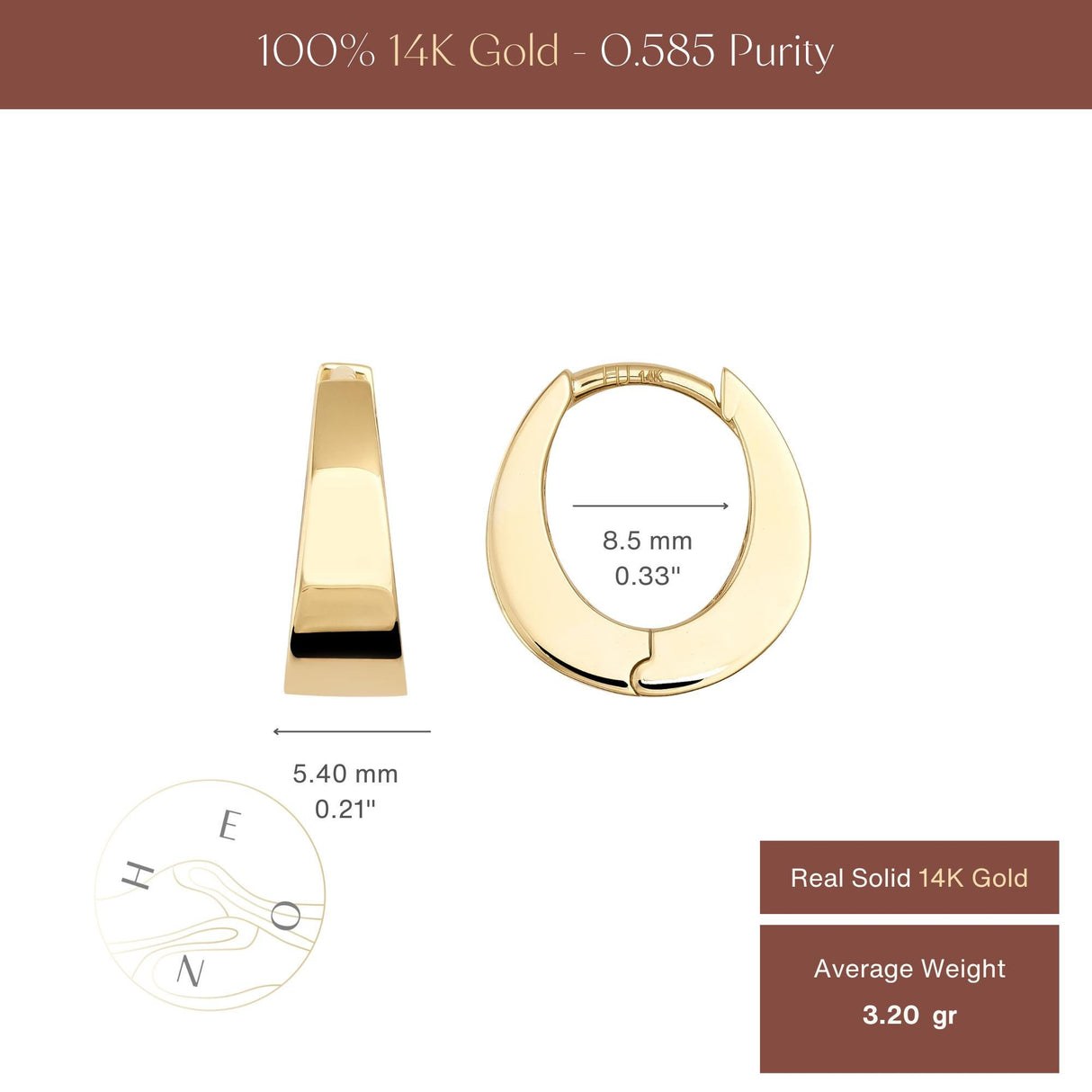 14K Solid Gold Hinged Hoop Earrings Chunky Latch Back Minimal Everyday Jewelry