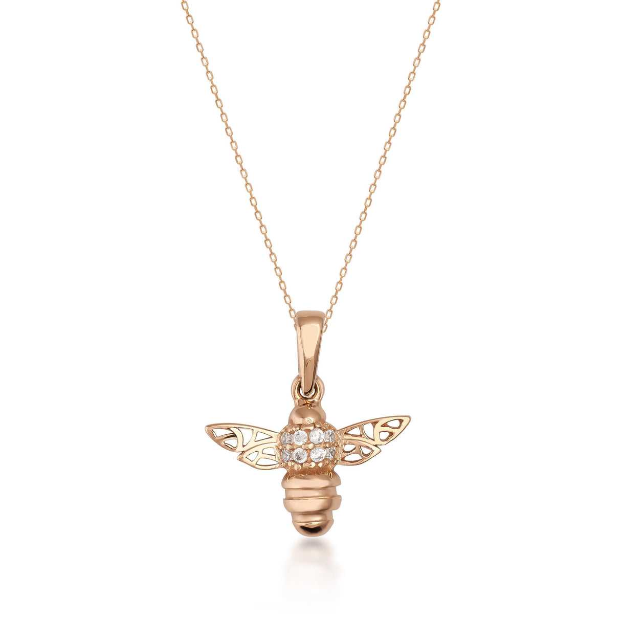 14K Solid Gold Honey Bee Pendant with CZ, Minimal Nature Inspired Jewelry Gift