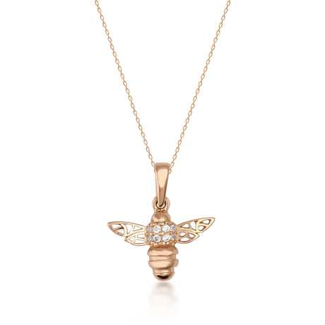 14K Solid Gold Honey Bee Pendant with CZ, Minimal Nature Inspired Jewelry Gift