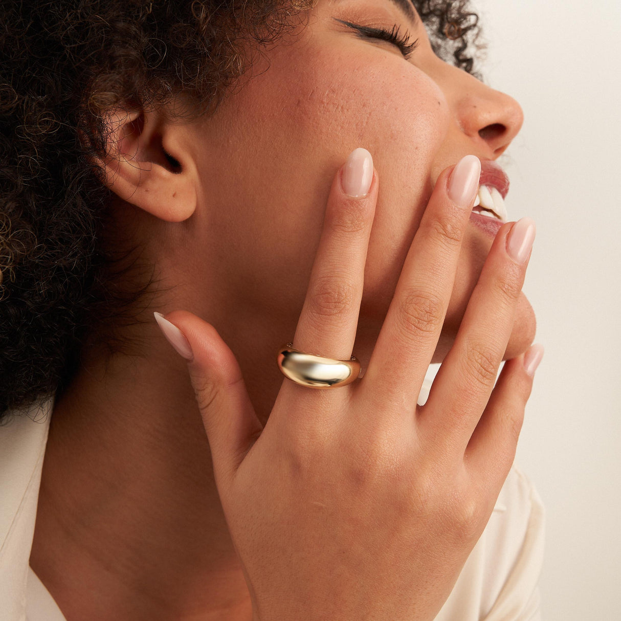 14K Solid Gold Dome Ring, Thick Minimal Band Statement Wedding Style Ring