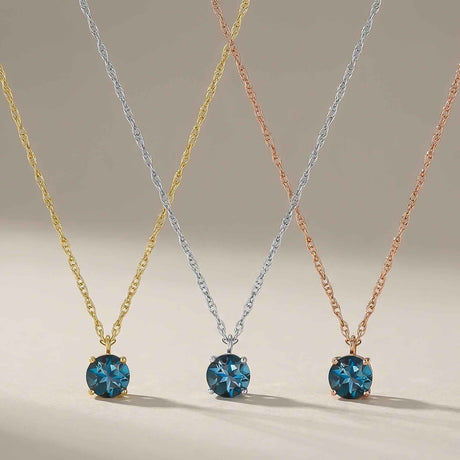 14K Solid Gold London Blue Topaz Solitaire Pendant Necklace