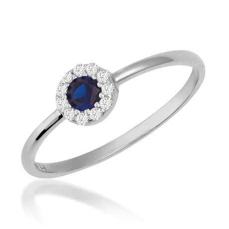 14K Solid Gold Sapphire Halo Ring September Birthstone Dainty Minimal Promise Ring