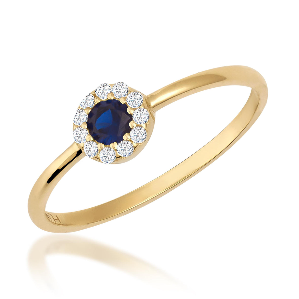 14K Solid Gold Sapphire Halo Ring September Birthstone Dainty Minimal Promise Ring