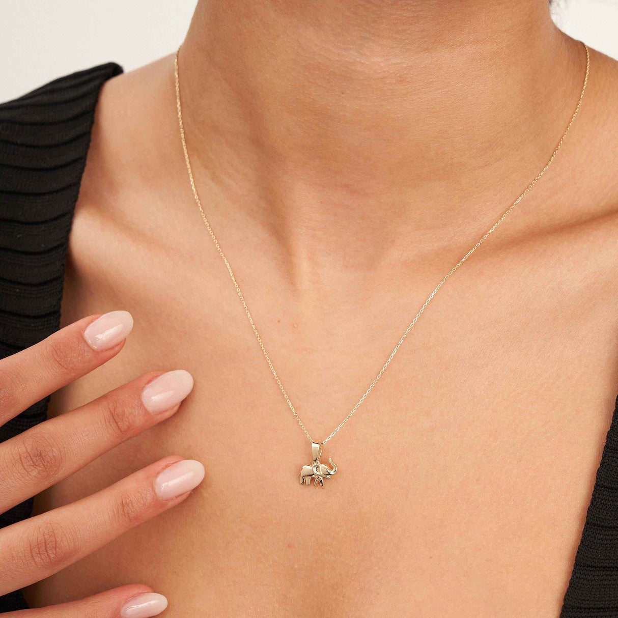 14K Solid Gold Elephant Necklace Lucky Animal Charm Minimal Dainty Gift Jewelry