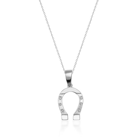 Collier fer à cheval en or blanc 14 carats sur fond blanc