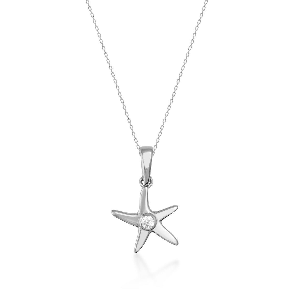 Starfish Necklace 14K Solid Gold CZ Pendant Minimal Ocean Jewelry