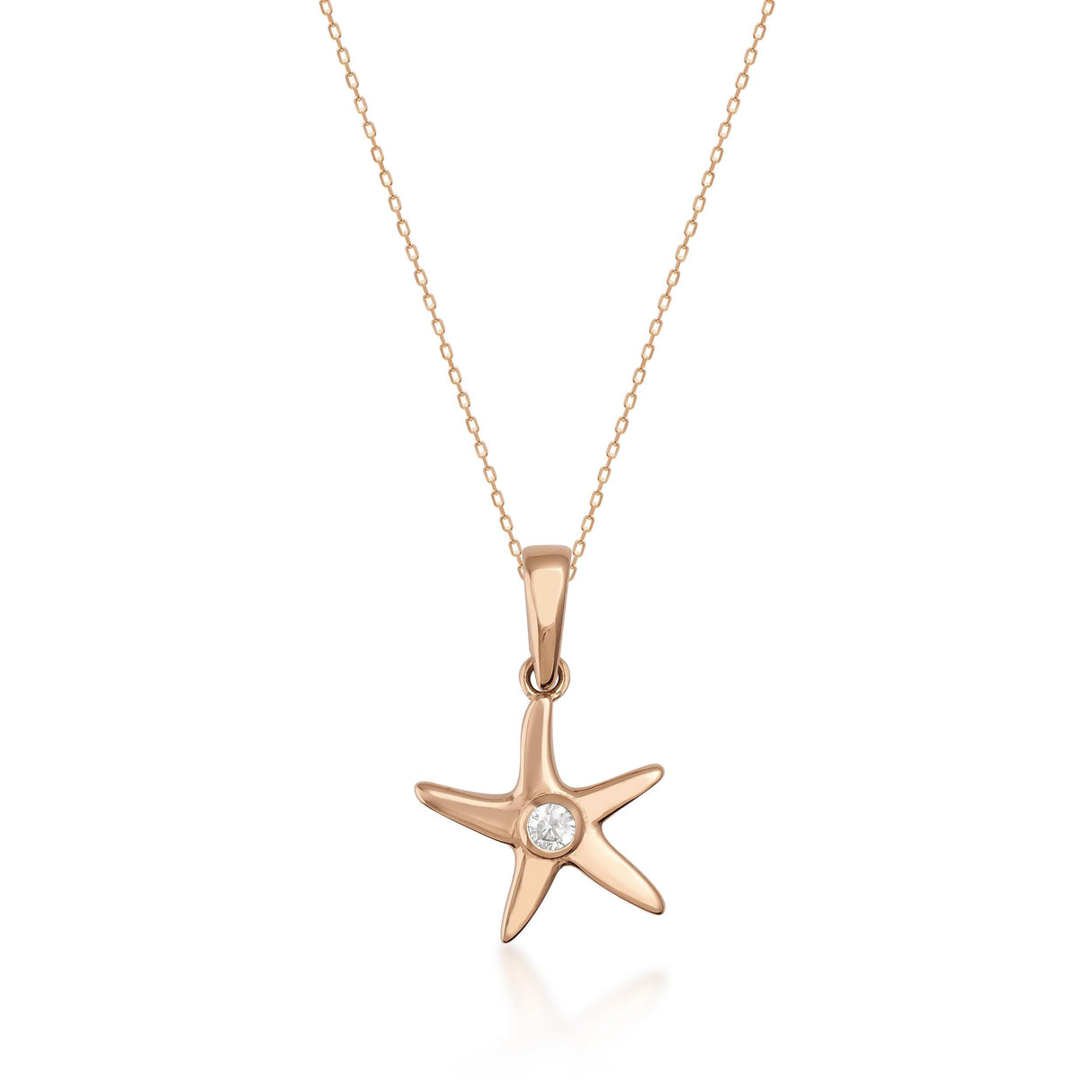 Starfish Necklace 14K Solid Gold CZ Pendant Minimal Ocean Jewelry