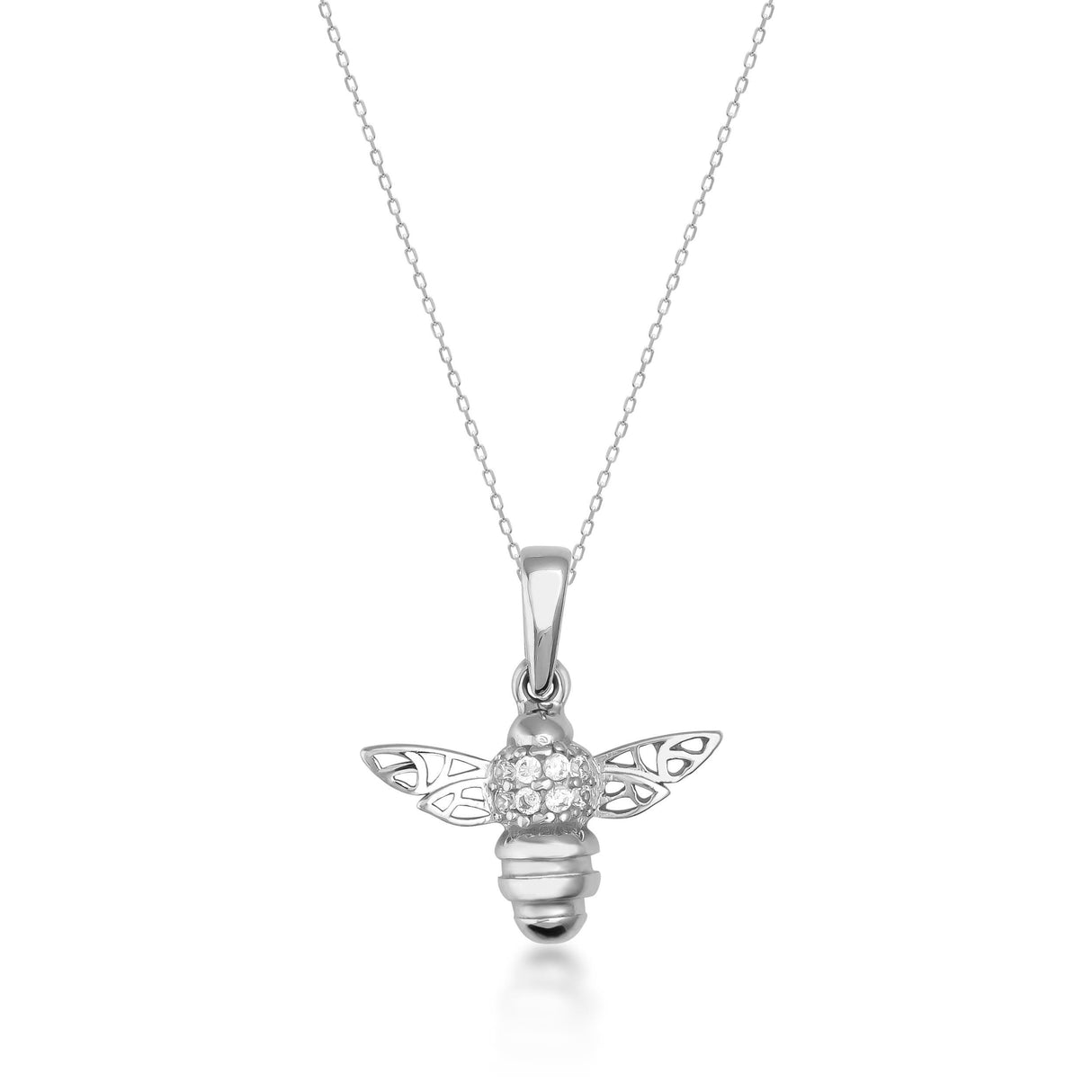 14K Solid Gold Honey Bee Pendant with CZ, Minimal Nature Inspired Jewelry Gift