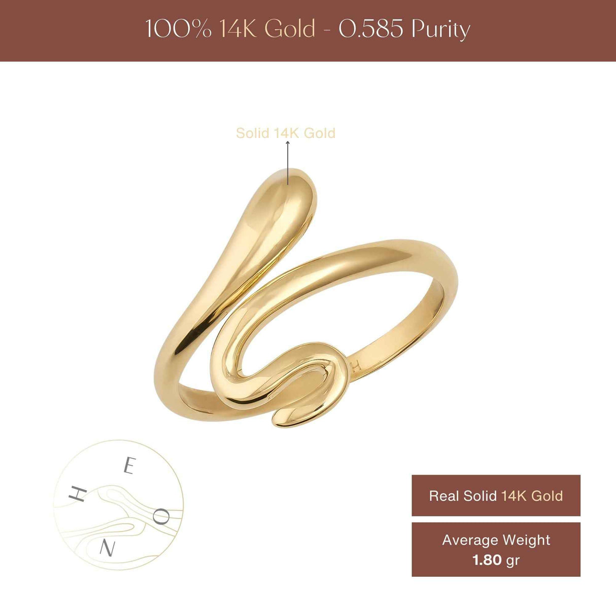 14K Solid Gold Serpent Ring, Minimal Snake Ring, Symbolic Power Jewelry