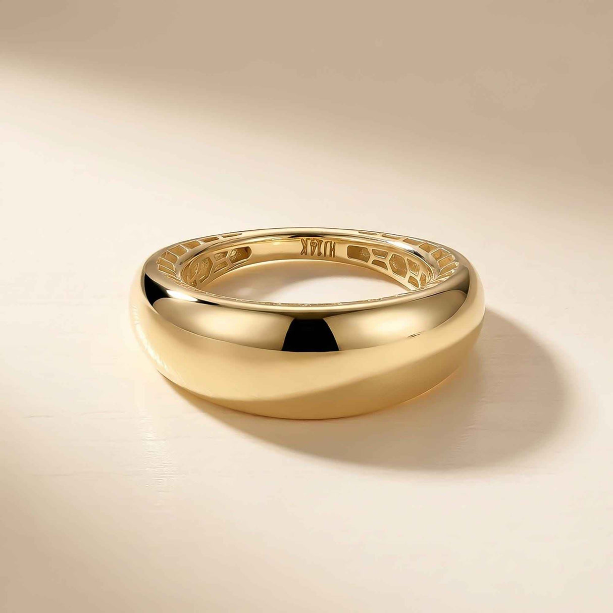 14K Solid Gold Dome Ring, Thick Minimal Band Statement Wedding Style Ring