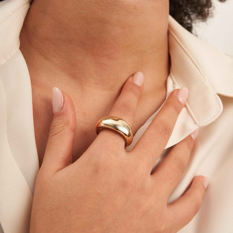 14K Solid Gold Dome Ring, Thick Minimal Band Statement Wedding Style Ring