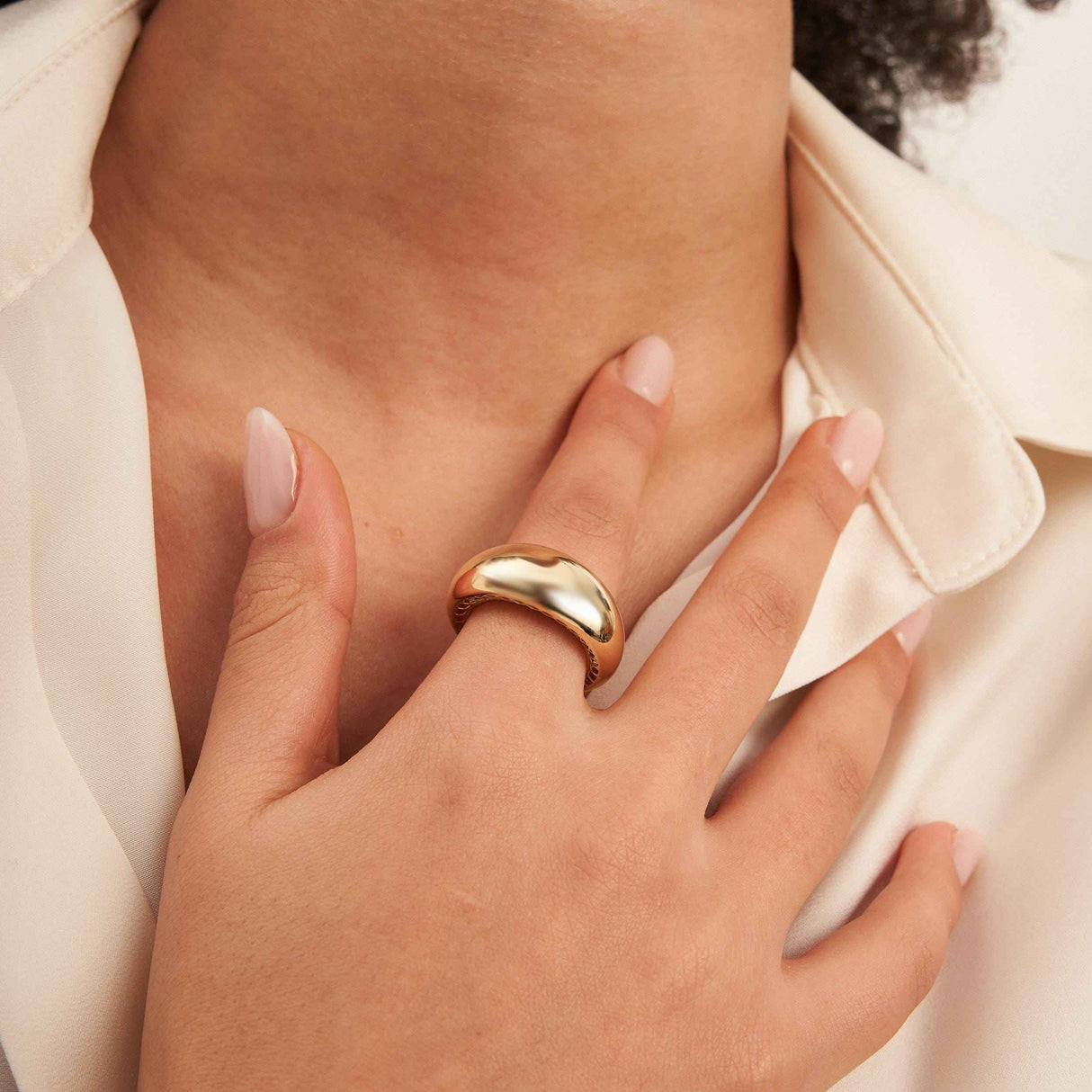 14K Solid Gold Dome Ring, Thick Minimal Band Statement Wedding Style Ring