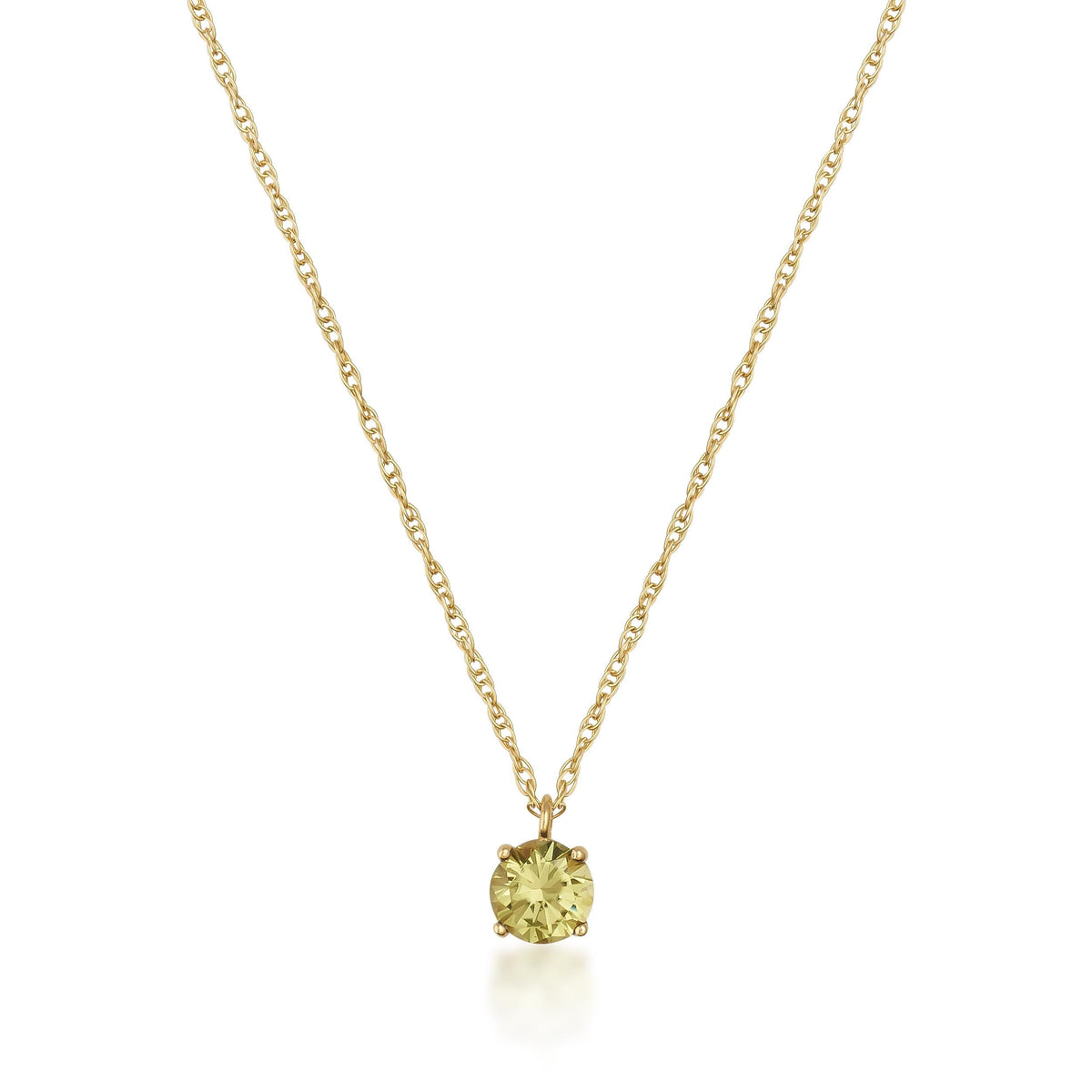 Collar solitario de citrino en oro amarillo de 14 quilates sobre fondo blanco